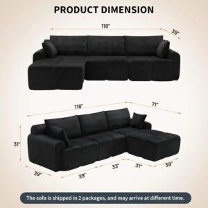 Koda corduroy modular sectional sofa dimension diagram showing total width and depth